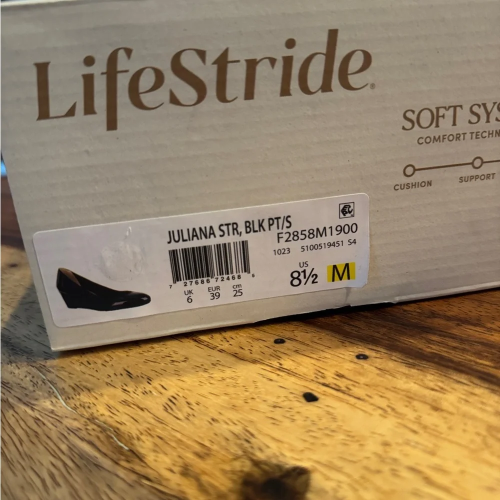 NWT CLASSIC LIFE STRIDE Black Patent Wedges Womens Shoes 8.5 M NIB Make Fair off - Picture 8 of 13